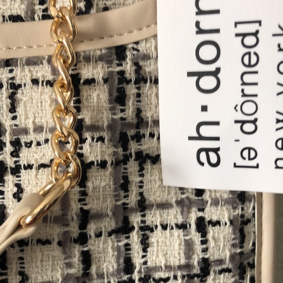 NWT Ahdorned Cream Classic Tweed Crossbody Messenger Handbag w/Chain Strap - Picture 2 of 7